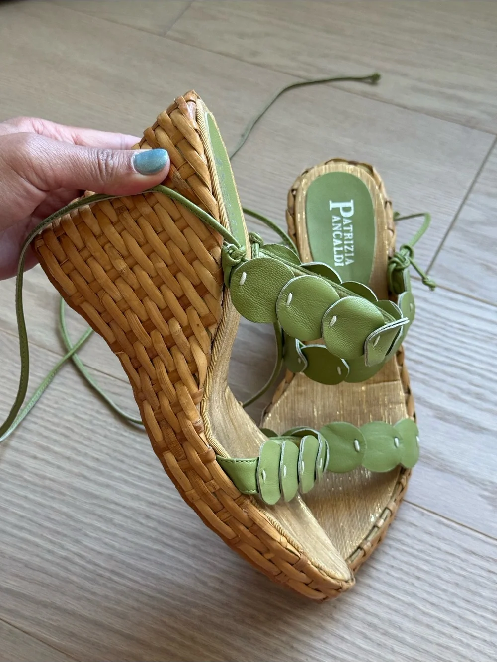 Patrizia Pancaldi Olive Green Leather Wedge Heels